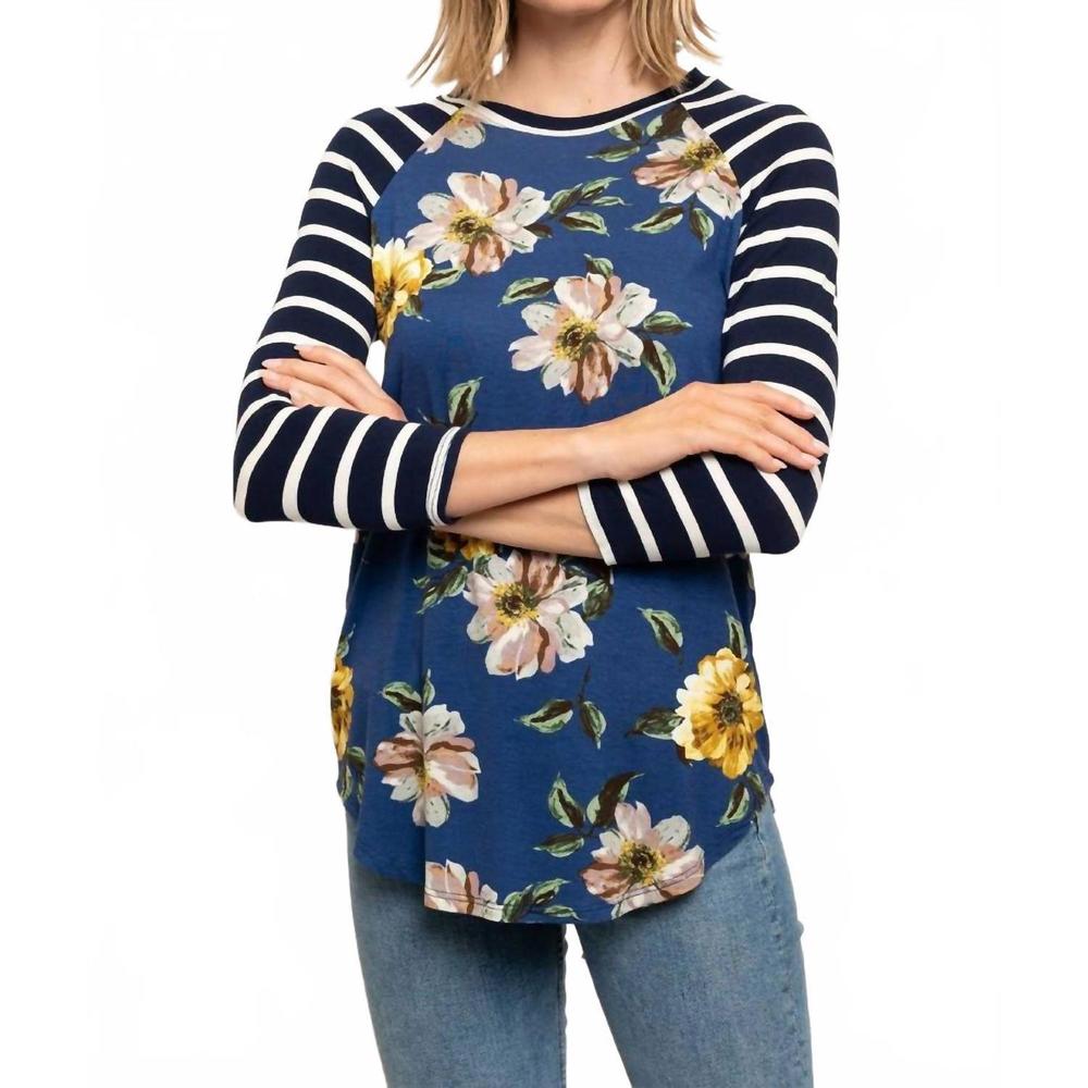 NEW COLLECTIVE RACK floral with stripe sleeves in blue